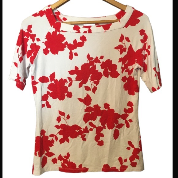 Talbots Red and White Floral top Valentines Day - Picture 2 of 8